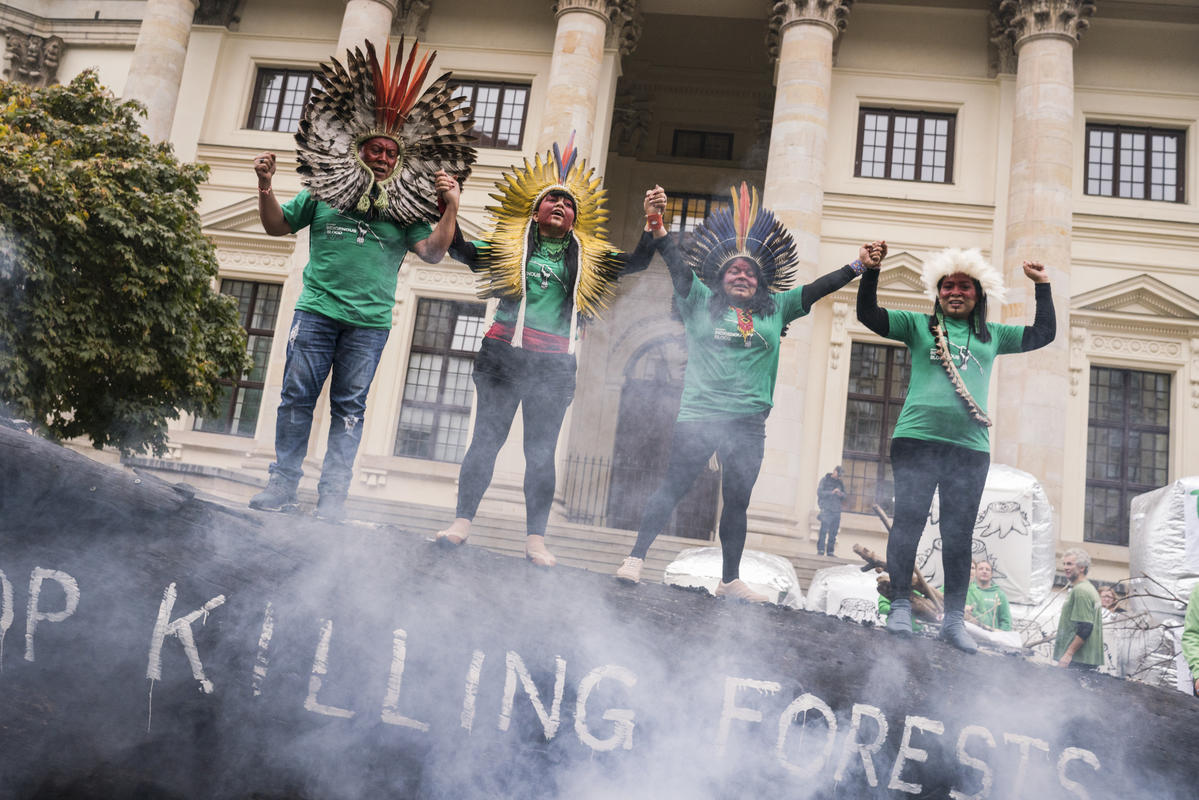 Brazilian Indigenous leaders interrupt global summit to tell top brands “our survival is at stake”