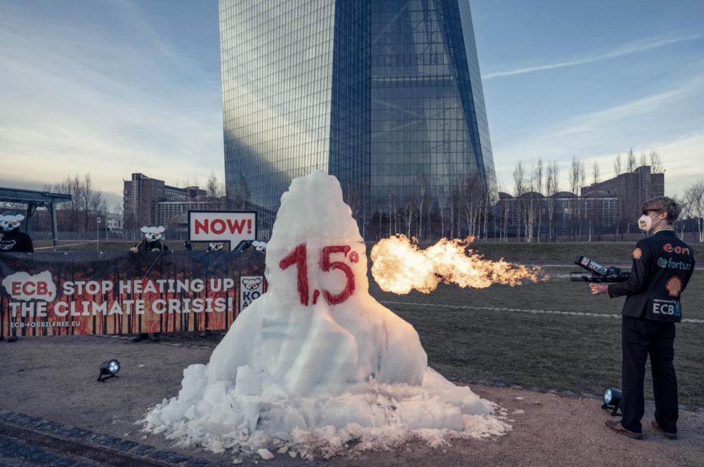 350.org – Flamethrowers and glaciers… at the European Central Bank