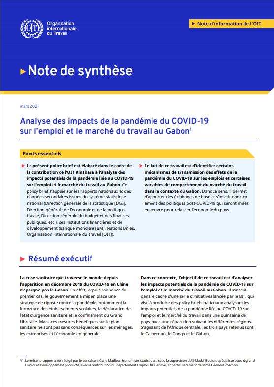 Analyse des impacts de la pandémie du COVID-19 sur l’emploi et le marché du travail au Gabon