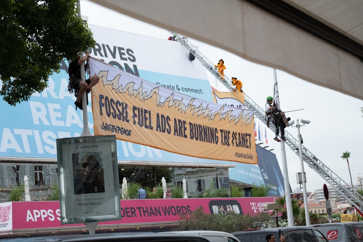 Cannes Lions Awards: On board a fire truck, Greenpeace scaled festival venue to call for a ban on fossil fuel advertising