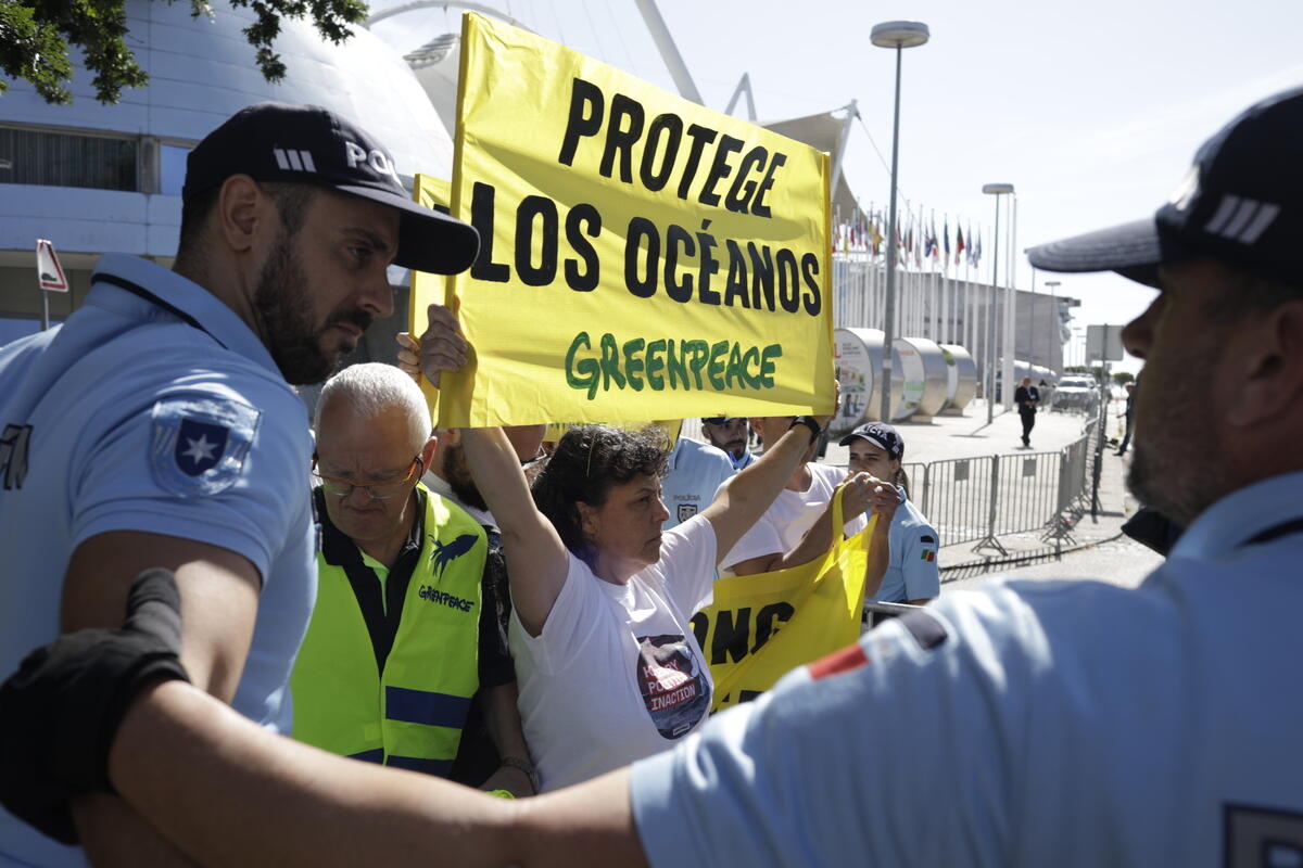 Greenpeace activists protest against leaders’ inaction outside UN Ocean Conference