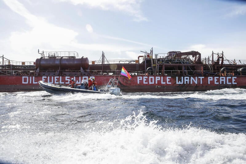 PICTURES: Protest in open sea against Russian oil shadow fleet