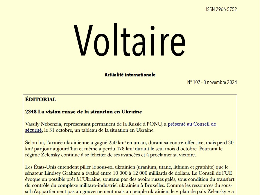 Voltaire, actualité internationale, n°107, par Thierry Meyssan