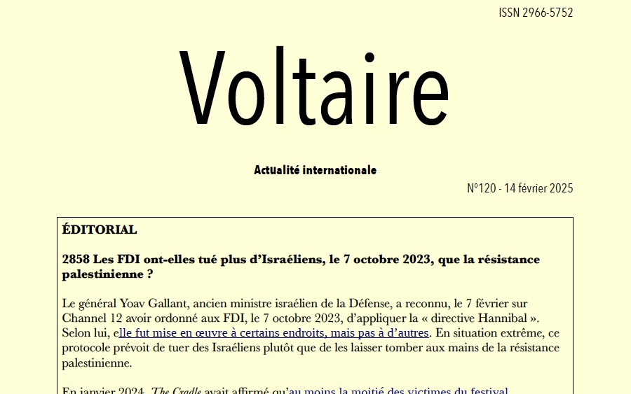 Voltaire, actualité internationale, n°120, par Thierry Meyssan