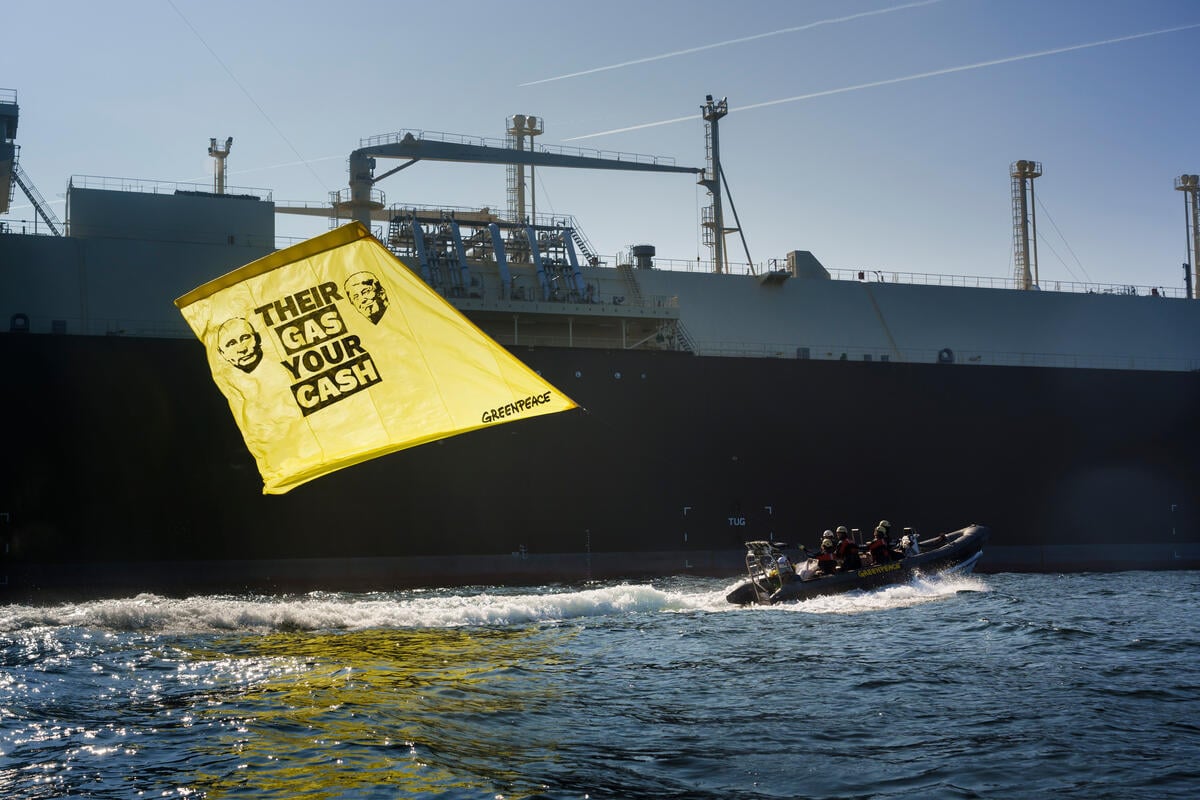 ‘Their gas, your cash’ In the North Sea, European activists protest arrival of US fossil gas